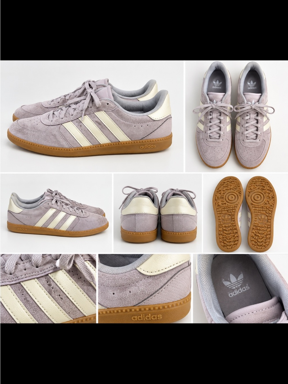 adidas Women's Lavender Suede Sneakers with Cream Stripes and Gum Sole